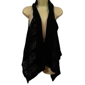 It’s Our Time Size M Black Open Weave Sweater Vest Boho Festival Y2K